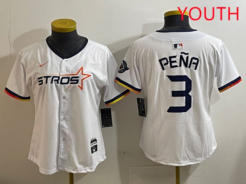 Youth Houston Astros #3 Pena White three generations Joint Name Nike 2025 MLB Jersey style 1->youth mlb jersey->Youth Jersey